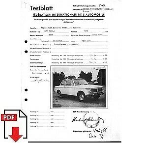 1966 BMW 1600-2 FIA homologation form PDF download